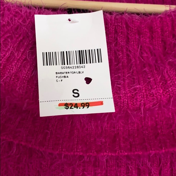 NWT PINK FUZZY OFF THE SHOULDER SWEATER - Picture 2 of 8